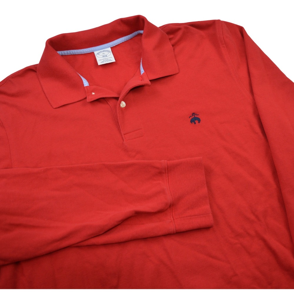 Brooks Brothers Performance‎ Polo Slim Fit Long Sleeve Shirt  Red Cotton Mens XL